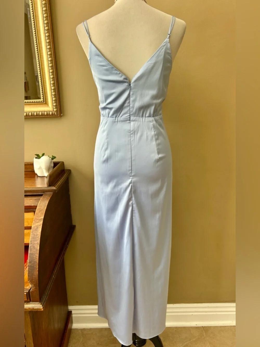Abercrombie & Fitch Pastel Blue Satin Draped Twist-Front Maxi Dress Size Large L